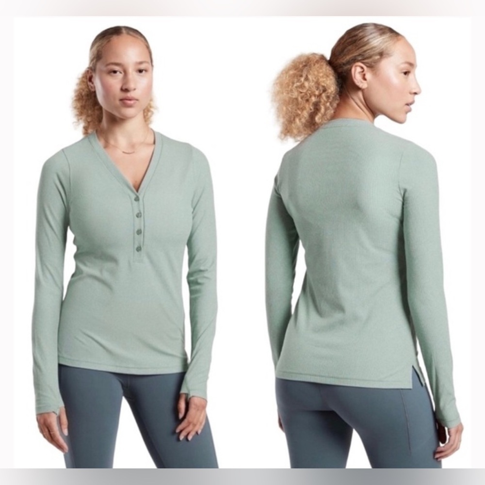 Athleta Uptempo‎ Ribbed Henley Top, Size S